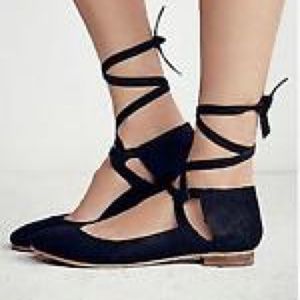 Free People Ballet Flats (Black) lace up